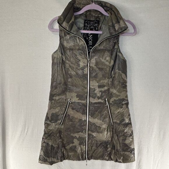 Anorak Jackets & Blazers - My Anorak Women's Long Nylon White Duck Down Vest Size XS Green Camo Puffer
